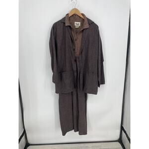 Flax Angelheart Linen Vintage Brown 2 Piece Set Jacket Jumpsuit Size Small